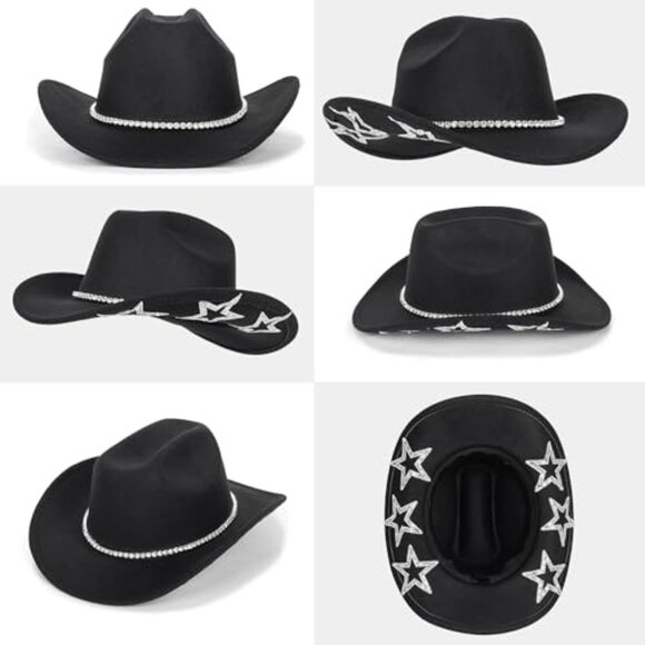Sparkly Rhinestone Cowboy Hat Retro Y2K Chic Fedora Style Unisex Felt